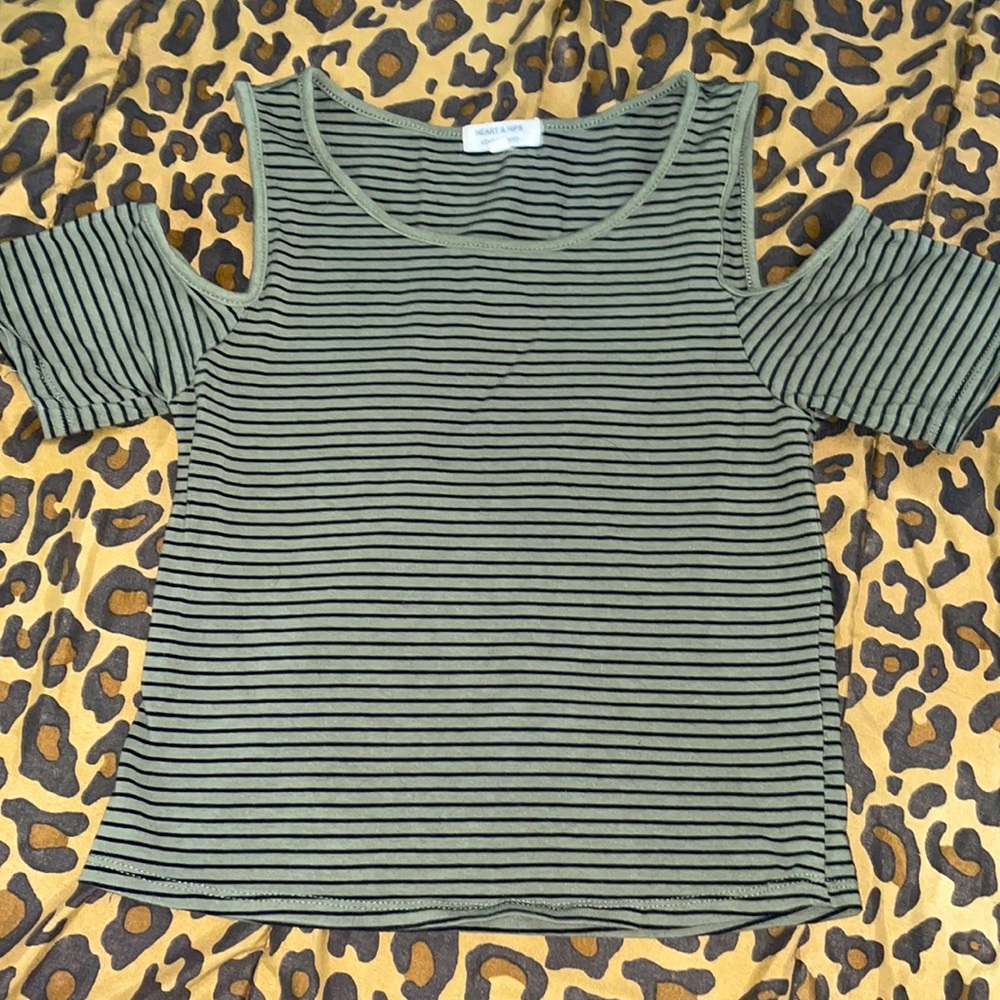 olive crop top with black stripes